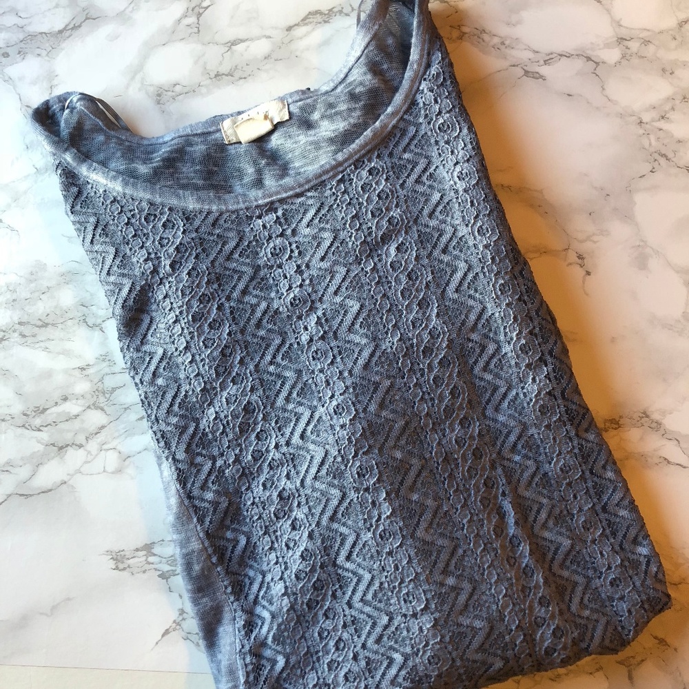 Style & Co Blue Lace Detail 3/4 Sleeve Top